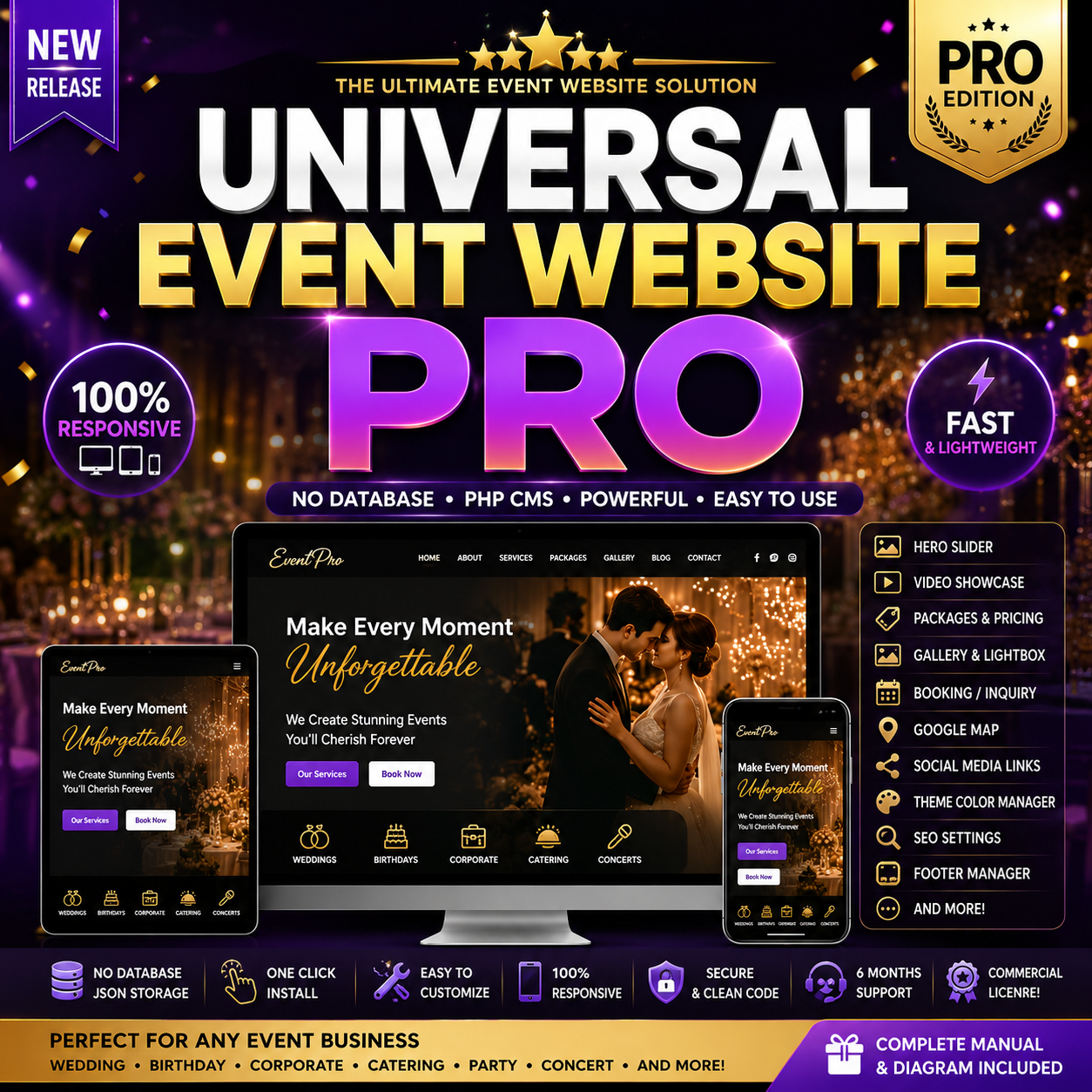 Universal Event Website PRO - PHP CMS (No Database)