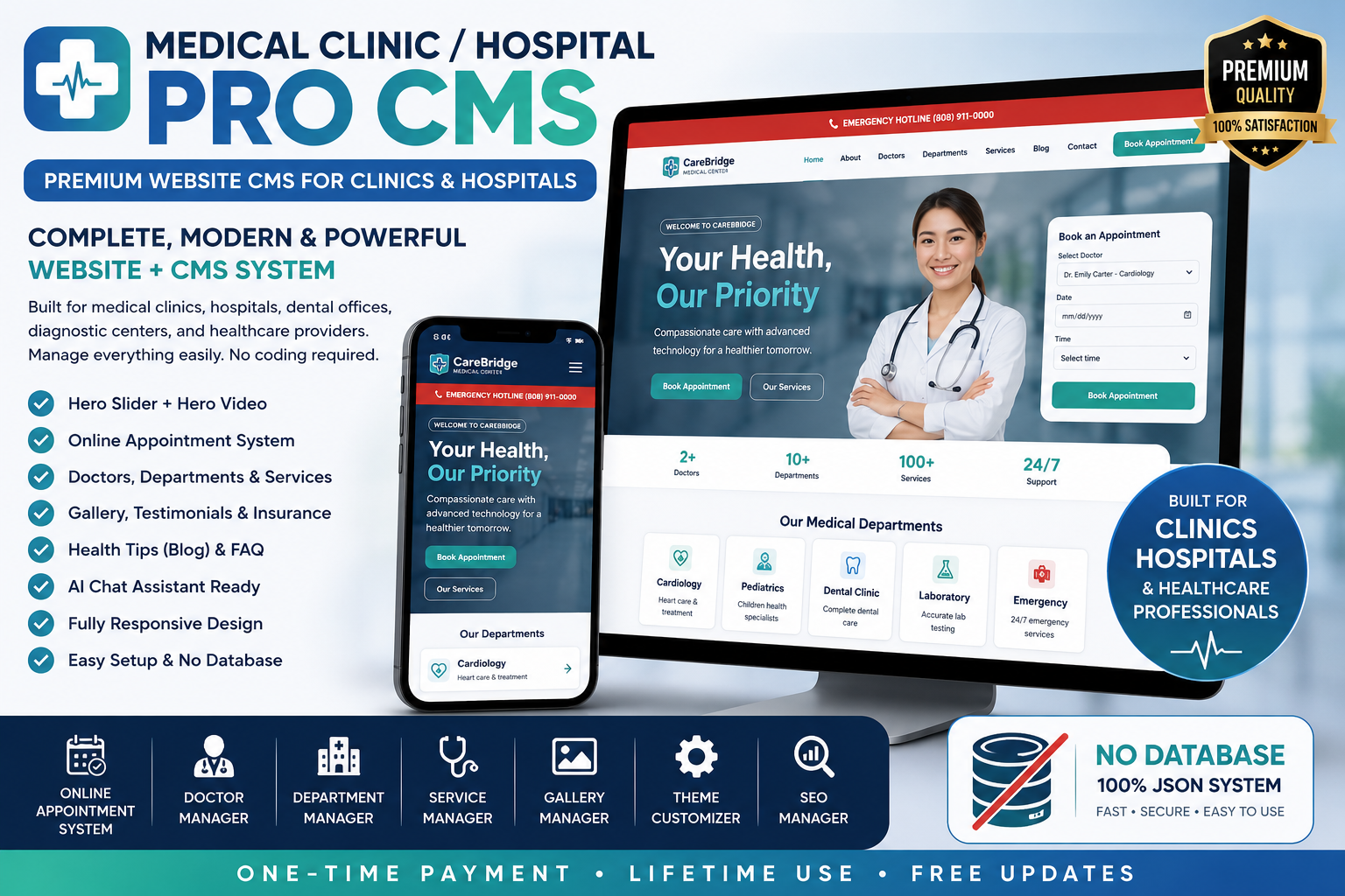 Medical Clinic / Hospital PRO CMS (No Database PHP)